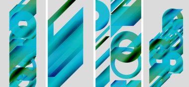 Soyut geometrik şekiller, deniz mavisi renkleri baskın gelir. Modern tasarım, temiz çizgiler, katmanlı kompozisyon. Minimalist estetik, dijital sanat eserleri.