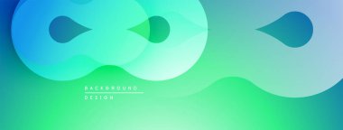 Soyut sıvı şekilleri, canlı yeşil mavi gradyan. Modern tasarım, düz eğriler, üst üste binen elementler dinamik bileşim oluşturur.