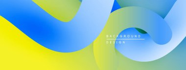 Soyut akışkan şekiller, canlı renklerin karışımı. Sarı, mavi, yeşil dinamik görsel deneyimler yaratır. Modern tasarım ögesi.