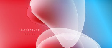 Soyut arkaplan dalgalı şekiller, canlı kırmızı, mavi renkler. Yumuşak gradyanlar dinamik görsel efekt yaratır. Minimalist tasarım.