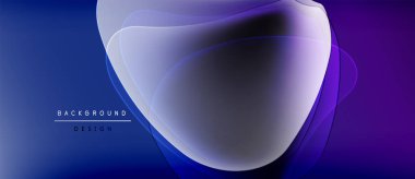 Soyut sıvı şekilleri üst üste binerek değişim etkisi yaratır. Mavi, mor renkler dizaynın hakimi. Minimum metin mevcut. Modern estetik.