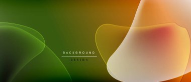 Soyut arkaplan özellikleri akan şekiller, gradyanlar. Renkler arasında yeşil, turuncu, bej var. Tasarım akıcılığı, modern estetiği öneriyor..