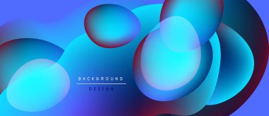 Soyut sıvı şekilleri örtüşür, parlak mavi ve mor renkler yaratır. Arkaplan ve sunumlar için modern tasarım ögesi.