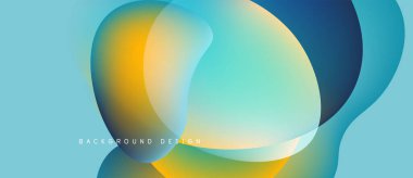 Soyut sıvı şekilleri örtüşür ve canlı renk değişimleri yaratır. Mavi, turuncu, turkuaz harmanlanmış. Modern tasarım ögesi.