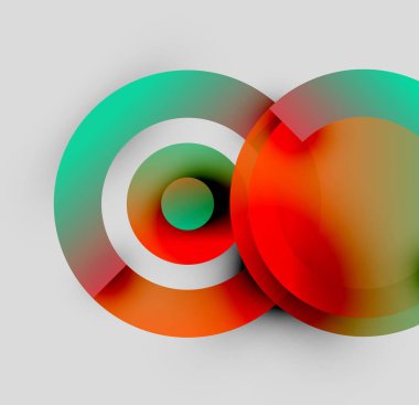 Soyut tasarım özellikleri üst üste biniyor. Renkler karışımı, yeşil, beyaz, turuncu sonsuzluk sembolü. Minimalist, modern estetik.