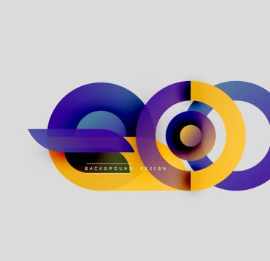 Soyut renkli daireler çakışıyor, dinamik görsel efekt yaratıyor. Modern tasarım elementleri gradyan renkleri sunar, basit metin aşağıda.