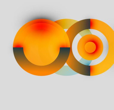 Soyut tasarım, üst üste binen daireler, canlı turuncu renkler, ince gradyanlar. Modern estetik, temiz çizgiler, minimalist kompozisyon.