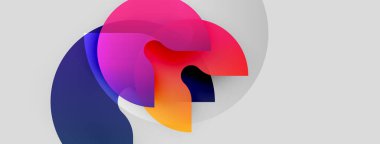 Soyut renkli şekiller örtüşür, dinamik görsel efekt yaratır. Gradyan renkler harmanlanarak modern tasarım elementini oluşturur. Yumuşak kıvrımlar hareketi gösterir.