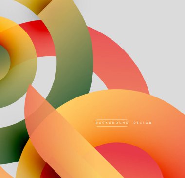 Soyut daireler örtüşüyor, canlı renk eğimleri yaratıyor. Modern tasarım elementleri dinamik bileşimi, pürüzsüz geçişleri önerir.