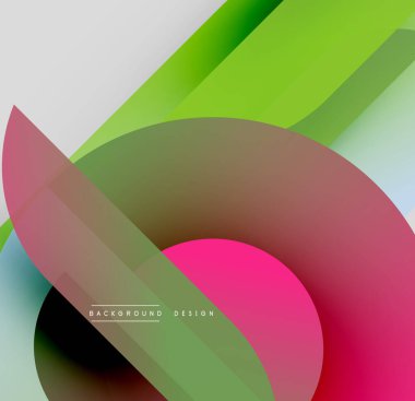 Soyut renkli tasarım. Üst üste binen şekiller dinamik görsel efekt yaratır. Canlı renklere sahip modern kompozisyon.