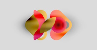 Soyut şekiller örtüşür, canlı renk karışımları yaratır. Yumuşak eğimler hareketi, ışığı, gölge etkileşimini akla getiriyor. Minimalist tasarım.