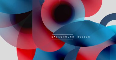 Soyut sıvı şekiller, canlı renklerin karışımı. Üst üste binen daireler dinamik görsel efekt yaratır. Modern tasarım elemanları.
