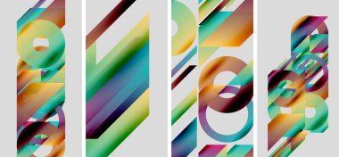 Soyut geometrik desenler görüntüye hakim. Renkli katmanlar dinamik görsel efekt yaratır. Modern tasarım, canlı renkler, parlak bir sunum..