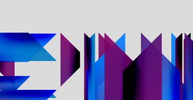 Soyut geometrik şekiller, canlı maviler, morlar kompozisyona hakim. Modern tasarım, keskin açılar dinamik görsel efekt yaratır.