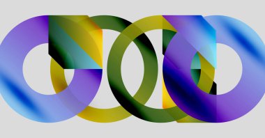 Renkli kesişen daireler sonsuzluk sembolü oluşturur. Gradyan renkler harmanlanır, soyut görsel desen oluşturur. Modern tasarım ögesi.