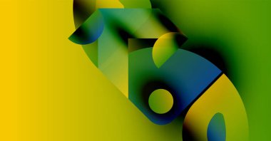 Soyut kompozisyon. Canlı renkler karışır, sıvı şekiller yaratır. Sarı, yeşil, mavi baskın tasarım. Modern estetik.