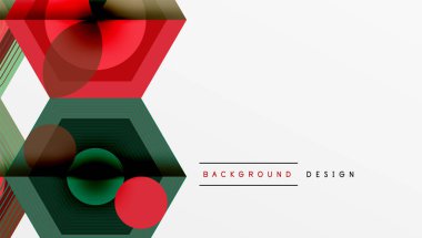 Soyut geometrik şekiller, kırmızı, yeşil, kahverengi renkler. Modern tasarım elementleri dinamik görsel etki yaratır. Temiz beyaz alan dengesi bileşimi.