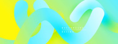 Soyut sıvı şekiller, canlı sarı, yeşil, mavi renkleri harmanlarlar. Modern tasarım pürüzsüz, akışkan görsel deneyim yaratır.