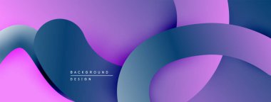Soyut sıvı şekilleri, mor renkler baskın gelir. Gradyan renkler derinlik yaratır, modern tasarım ögesi. Yumuşak kıvrımlar hareketi, görsel uyumu gösterir..