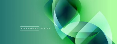 Soyut yeşil eğimli arkaplan. Üst üste binen şekiller dinamik görsel efekt yaratır. Dijital projeler için modern tasarım ögesi.