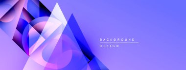 Soyut geometrik şekiller örtüşür, dinamik mor gradyan etki yaratır. Modern tasarım arka planlar, pankartlar, sunumlar için uygun.
