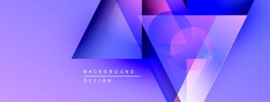 Soyut geometrik şekiller örtüşüyor, canlı mor ve mavi renkler yaratıyor. Minimalist metin arka plan tasarımı okur. Modern estetik.