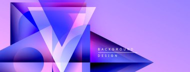 Soyut geometrik tasarım. Mor renkler katmanlı şekiller oluşturarak modern görsel etki yaratır. Metin arkaplan tasarımı okur.