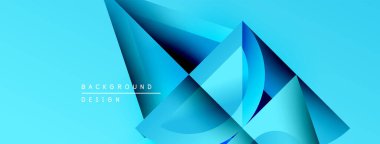 Soyut geometrik şekiller çakışıyor, dinamik mavi gradyanlar yaratıyor. Modern tasarım derinliği, ışığı, gölge efektlerini çağrıştırıyor. Minimalist arkaplan.
