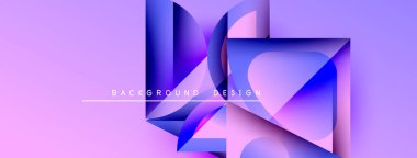 Soyut mor tasarım üst üste binen geometrik şekiller içerir. Renkler derinlik yaratır, modern estetik. Metin arkaplan tasarımı okur.