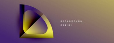 Soyut gradyan tasarımı katmanlı şekiller, mor, altın rengi. Metin arka plan tasarımı okur. Minimalist kompozisyon, karanlık sınırlar mevcut.