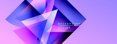 Soyut geometrik şekiller örtüşüyor, canlı mor ve mavi renkler yaratıyor. Arkaplan ve sunumlar için modern tasarım ögesi.