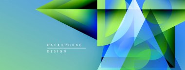Soyut geometrik şekiller örtüşür, parlak mavi, yeşil eğimler yaratır. Modern tasarım teknoloji, yenilik, tazelik öneriyor.