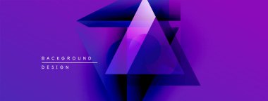 Soyut mor dizayn üst üste binen üçgenler, gradyanlar, dinamik bileşimler. Modern estetik, uygun arkaplan ögesi.