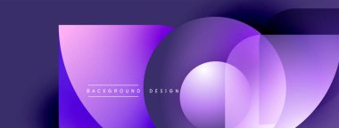Soyut mor tasarım, üst üste binen daireler, gradyanlar. Dijital projeler ve sunumlar için modern arkaplan uygun. Minimalist estetik.