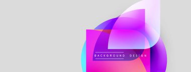 Soyut renkli şekiller örtüşür, dinamik görsel efekt yaratır. Arkaplan açık gri, tasarım pembe, mor renkler içeriyor.