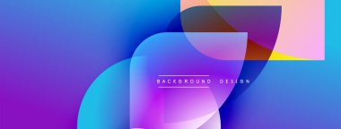 Soyut eğim arkaplanı. Canlı mor, mavi renkler harmanlanmış. Üst üste binen şekiller dinamik görsel efekt yaratır. Metin arkaplan tasarımı okur.