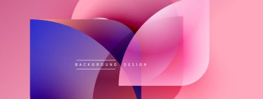 Soyut renkli şekiller çakışıyor. Gradyan renkler harmanlanır, modern tasarım yaratır. Pembe, mor, mavi tonlarda baskın..