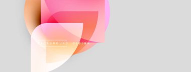 Soyut geometrik şekiller çakışıyor, yumuşak renk eğimleri yaratıyor. Işık arkaplanı temiz bir görsel alan sağlar. Minimalist tasarım unsurları.