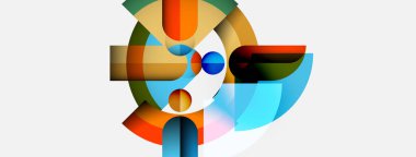 Soyut geometrik bileşim. Üst üste binen şekiller, canlı renkler dinamik görsel deneyimler yaratır. Modern tasarım, temiz çizgiler sanatsal beceri sunar.