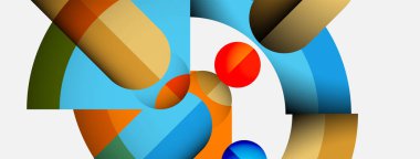 Kavisli şekiller, canlı renkler içeren soyut bir kompozisyon. Üst üste binen formlar dinamik görsel ilgi yaratıyor, modern estetik..