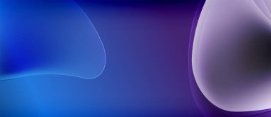 Soyut sıvı şekilleri, mavi mor gradyanlar. Düz eğriler dinamik bileşim yaratır. Minimalist tasarım, modern estetik.