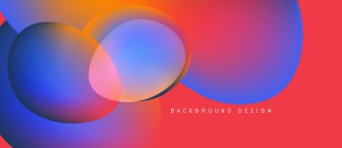 Soyut canlı tasarım, üst üste binen renkli daireler. Gradyan kırmızı, turuncu, mavi renkleri harmanlıyor. Metin arkaplan tasarımı okur.