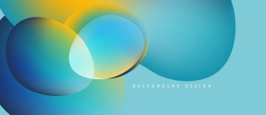 Soyut sıvı şekilleri kesişir. Mavi, sarı gradyanlar dinamik görsel efekt yaratır. Arka planlar için modern tasarım ögesi.