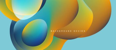 Soyut akışkan şekiller harmanlanır ve canlı gradyanlar oluşturur. Mavi, turuncu, sarı renkler tasarımda baskın. Minimalist arkaplan sunumu.