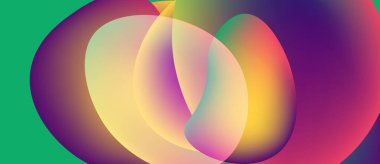 Soyut renkli şekiller örtüşüyor, canlı gradyanlar yaratıyor. Renkler arasındaki pürüzsüz geçişler akıcılık ve dinamizmi akla getiriyor..