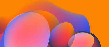 Üst üste binen renkli küreler içeren soyut kompozisyon. Gradyan renkler turuncu, mor, mavi karışımı yumuşak görsel efekt yaratır. Minimalist tasarım.