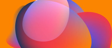 Soyut renkli şekiller örtüşüyor, canlı gradyanlar yaratıyor. Turuncu arkaplan karşıtlık sağlar. Modern tasarım, pürüzsüz geçişler görünür.