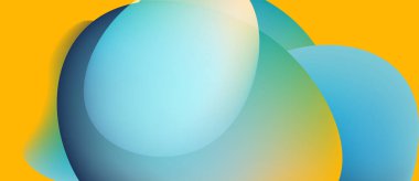 Soyut şekiller örtüşür, yumuşak eğimler yaratır. Sarı arka plan havalı mavilerin, yeşilliklerin zıttıdır. Modern tasarım akıcılığı ve bağlantıyı çağrıştırıyor.