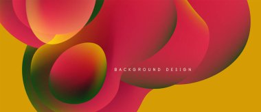 Soyut sıvı şekilleri örtüşür ve canlı renk değişimleri yaratır. Sarı arka plan pembeleri, yeşillikleri, portakalları tamamlıyor. Modern tasarım ögesi.