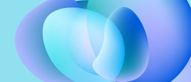 Soyut sıvı şekilleri örtüşür, yumuşak mavi, mor gradyanlar oluşturur. Minimalist tasarım, modern estetiği çağrıştırıyor. Işık formla oynar.